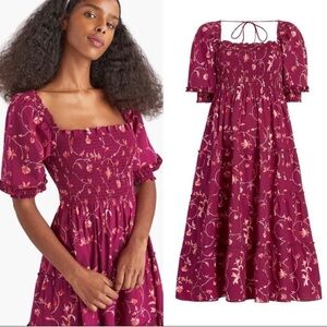 Hill House Midi Dress in Burgundy Floral